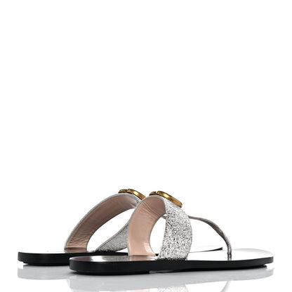 Gucci Nappa Silk Galassia GG Marmont Thong Flat Sandals 37.5 Platino 4 of 7