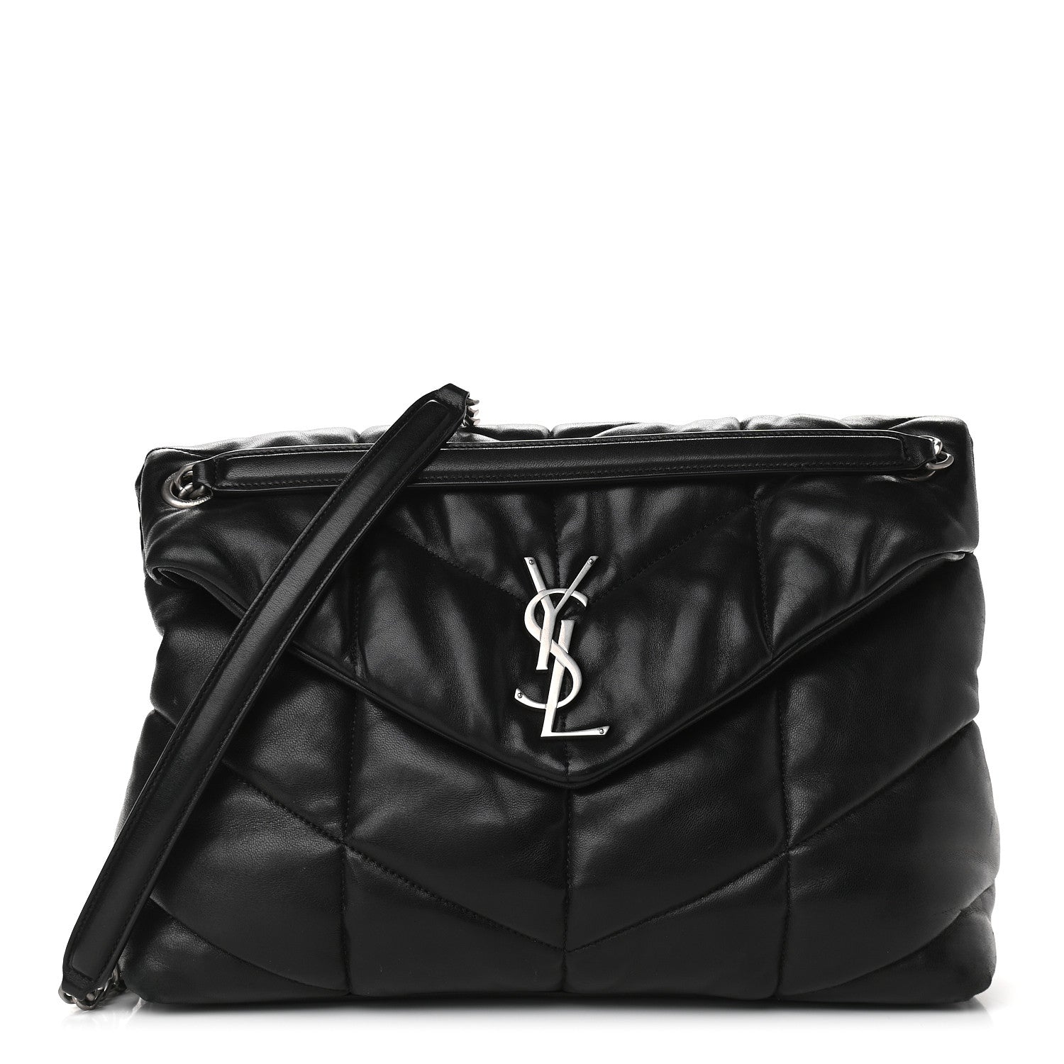 Saint Laurent Lambskin Quilted Medium Loulou Puffer Monogram Chain Satchel Black 1 of 9