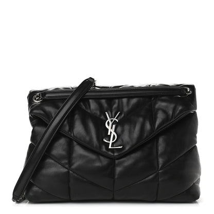 Saint Laurent Lambskin Quilted Medium Loulou Puffer Monogram Chain Satchel Black 1 of 9