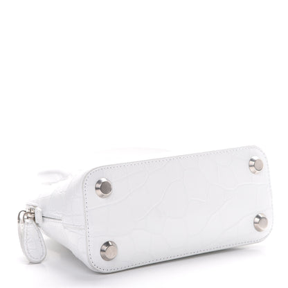 Balenciaga Calfskin Crocodile Embossed XXS Ville Top Handle Bag White Black 3 of 12
