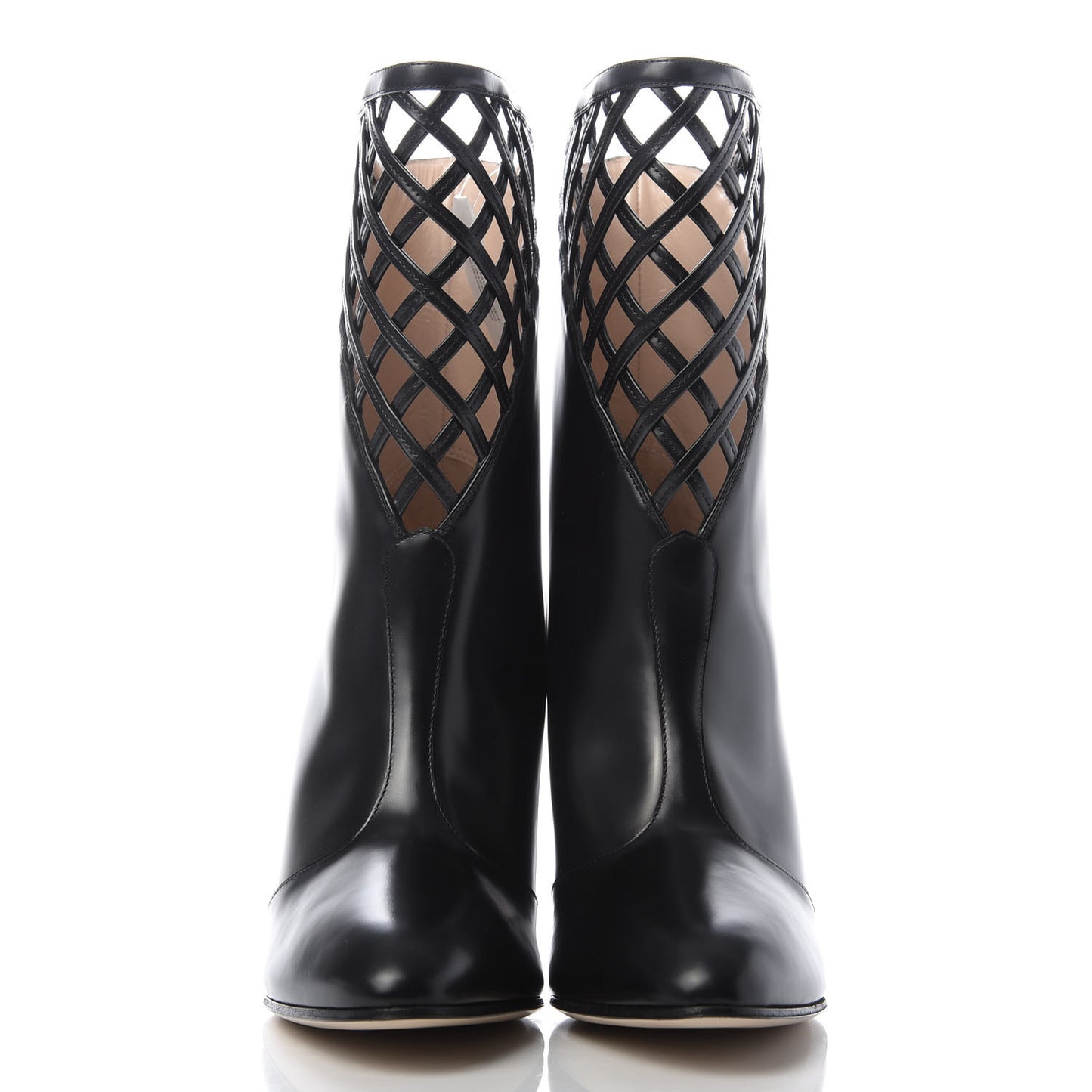 Plume Calfskin Damir Lattice Cutout Boots 39 Black