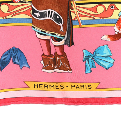 Hermes Silk Kachinas Wash Scarf 90 Rose Bleu Corail 2 of 6