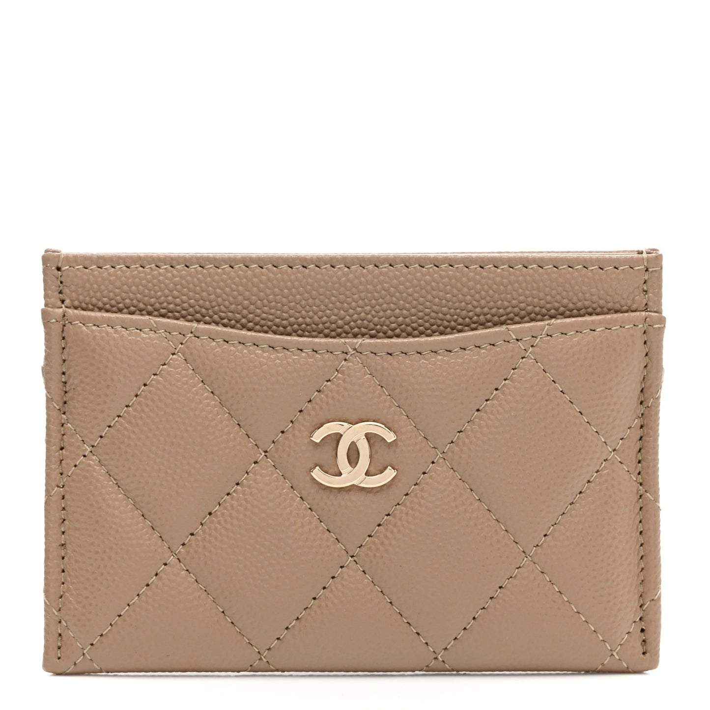 Caviar Quilted Card Holder Dark Beige