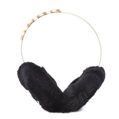 Chanel Rabbit Fur Coco Earmuffs Black Gold 1 of 7