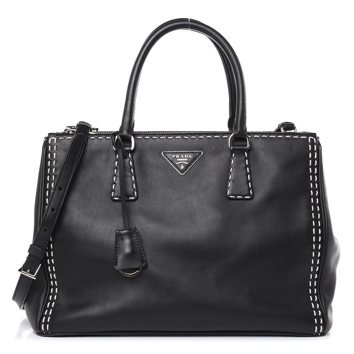 Prada City Calf Hand Stitched Medium Galleria Double Zip Tote Black 1 of 19