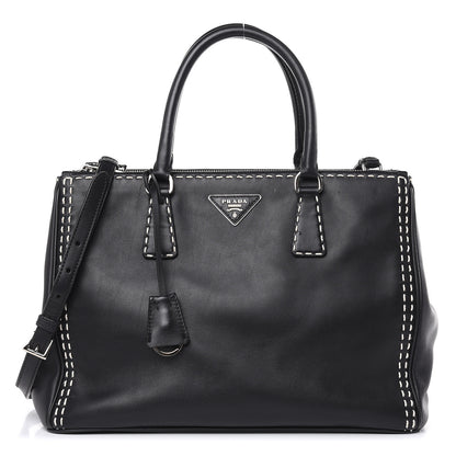 Prada City Calf Hand Stitched Medium Galleria Double Zip Tote Black 1 of 19