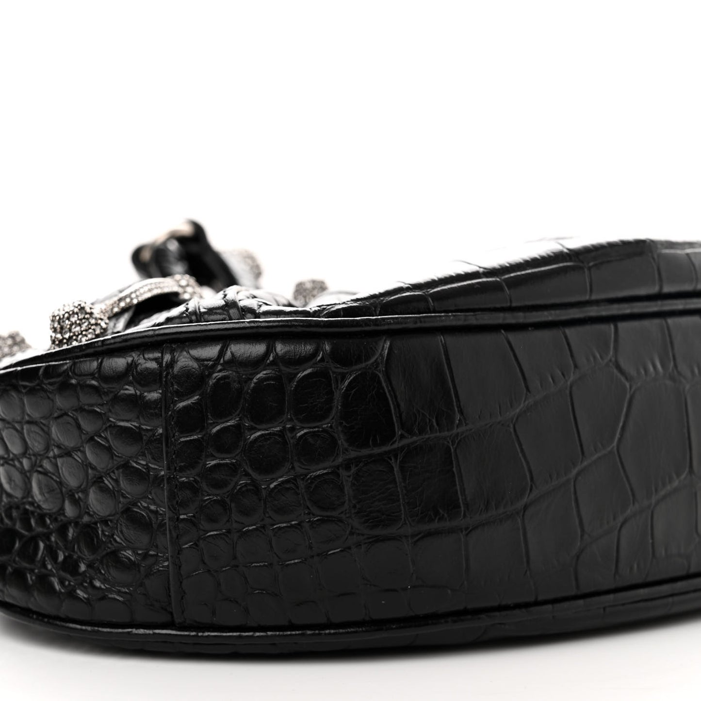 Extra Supple Calfskin Crystal Crocodile Embossed Le Cagole Shoulder Bag XS Black