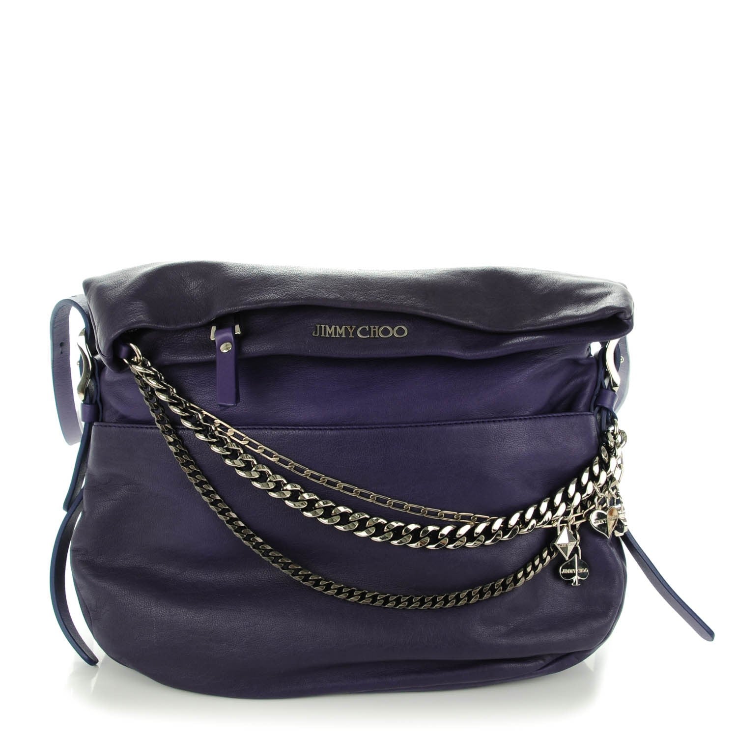 Jimmy Choo Lambskin Small Biker Saddle Chain Satchel Purple 1 of 7