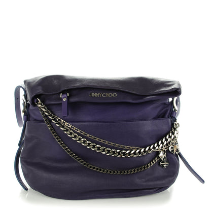 Jimmy Choo Lambskin Small Biker Saddle Chain Satchel Purple 1 of 7