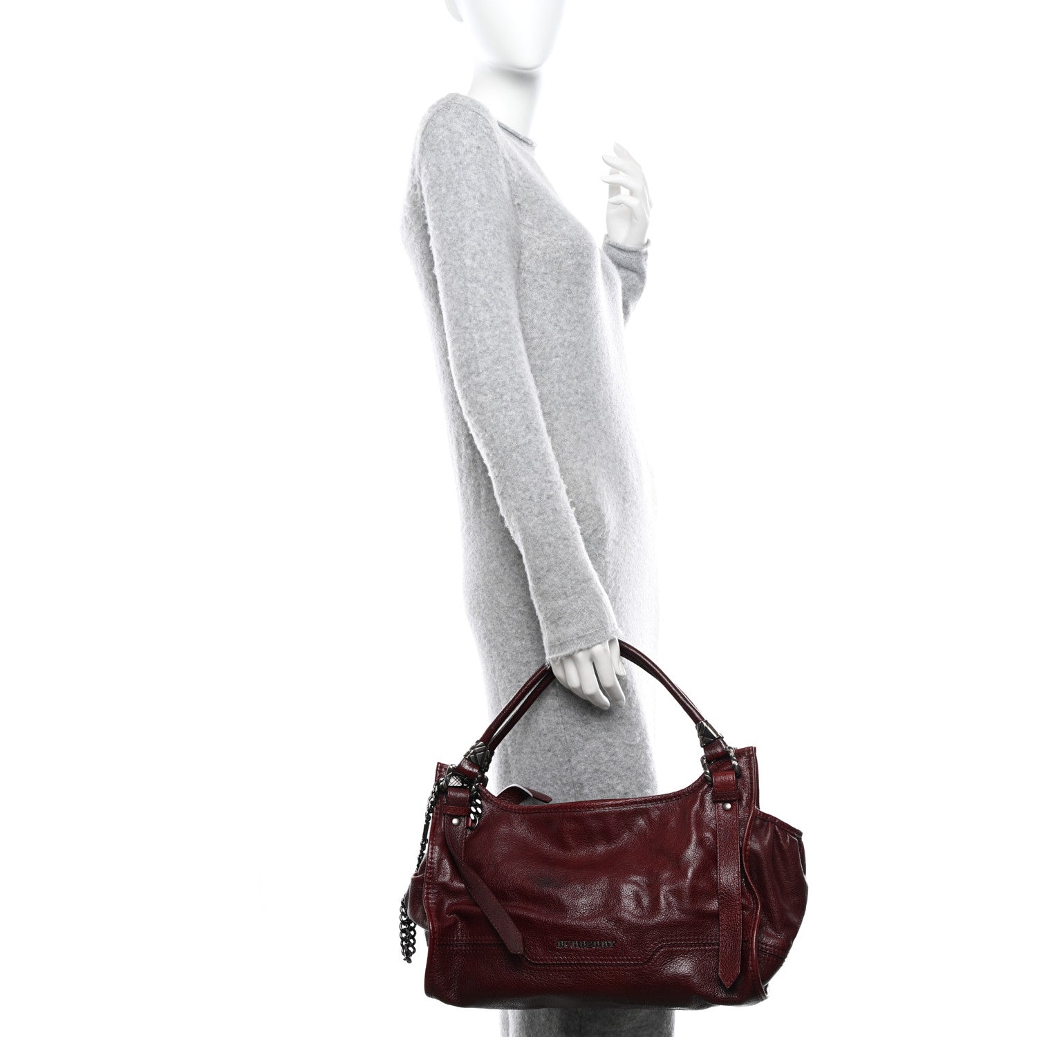 Burberry Calfskin Ashmore Tote Burgundy 2 of 12