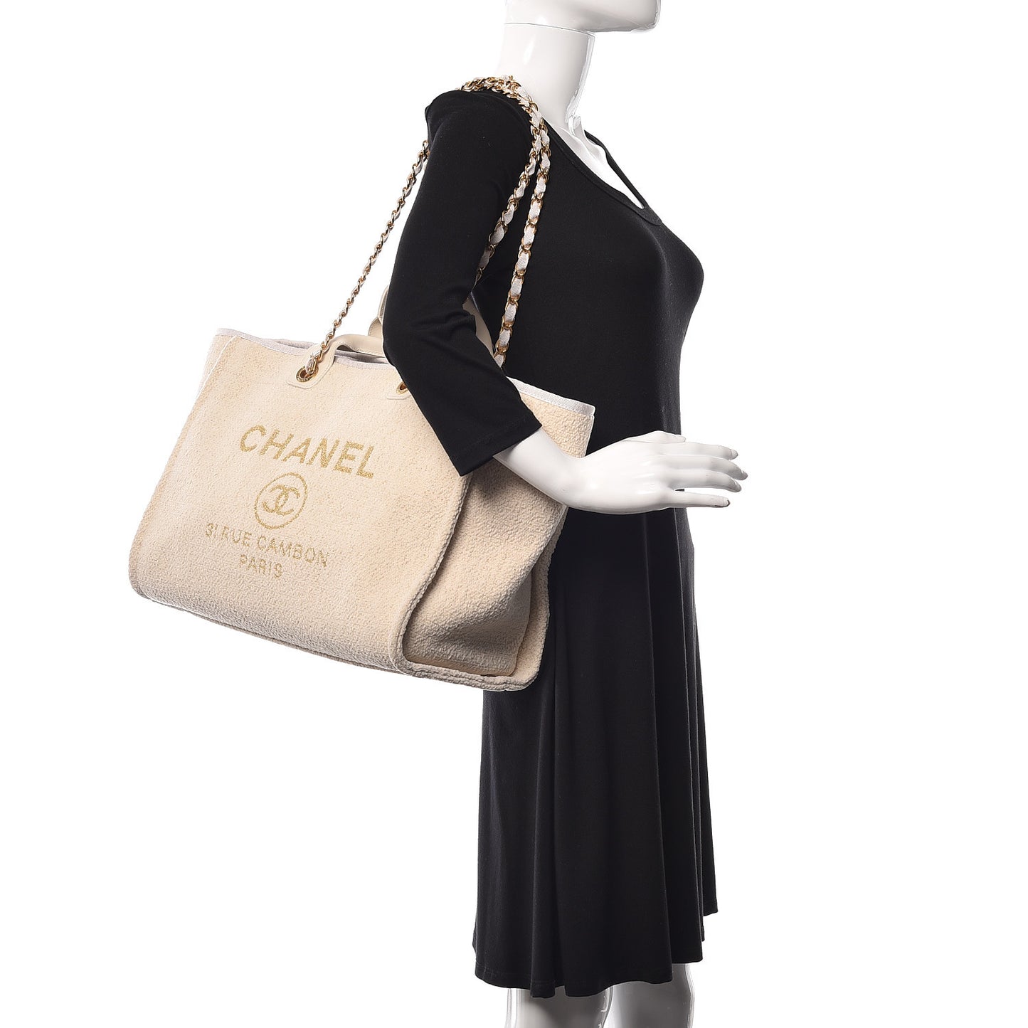 Lurex Boucle Medium Deauville Tote White