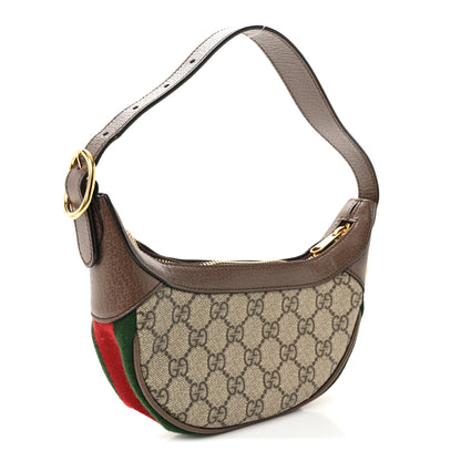 Gucci GG Supreme Monogram Textured Calfskin Web Mini Ophidia Half Moon Hobo Beige Ebony New Acero 3 of 10