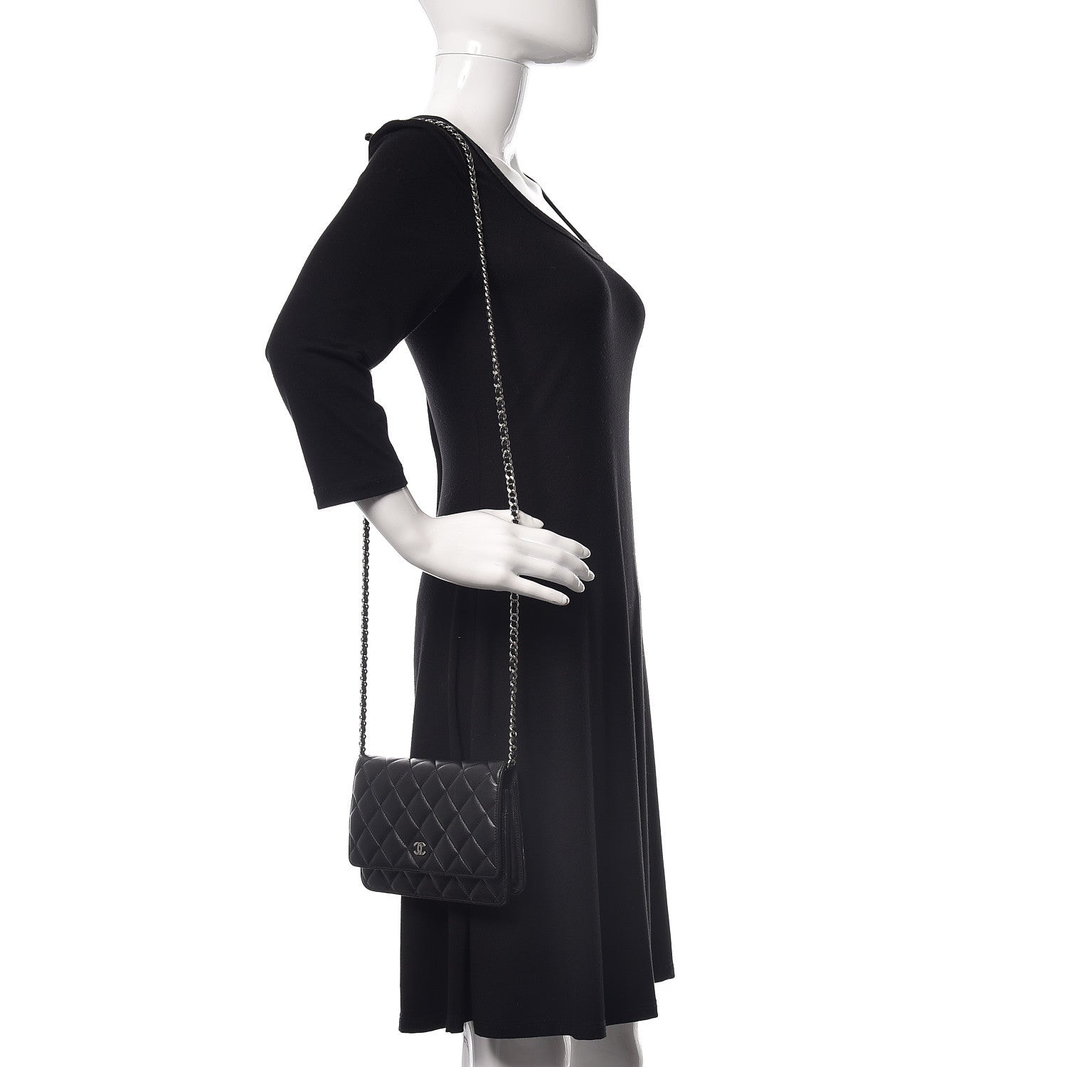 Chanel Lambskin Quilted Wallet On Chain WOC Black 2 of 18