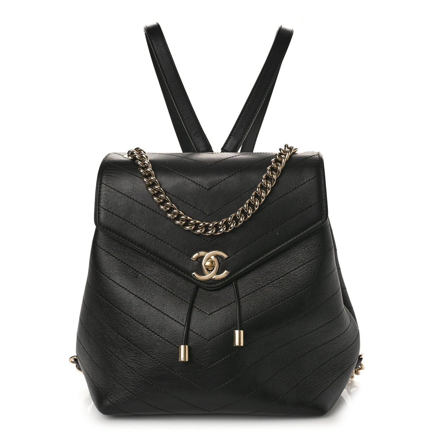 Grained Calfskin Chevron Stitched Backpack Black