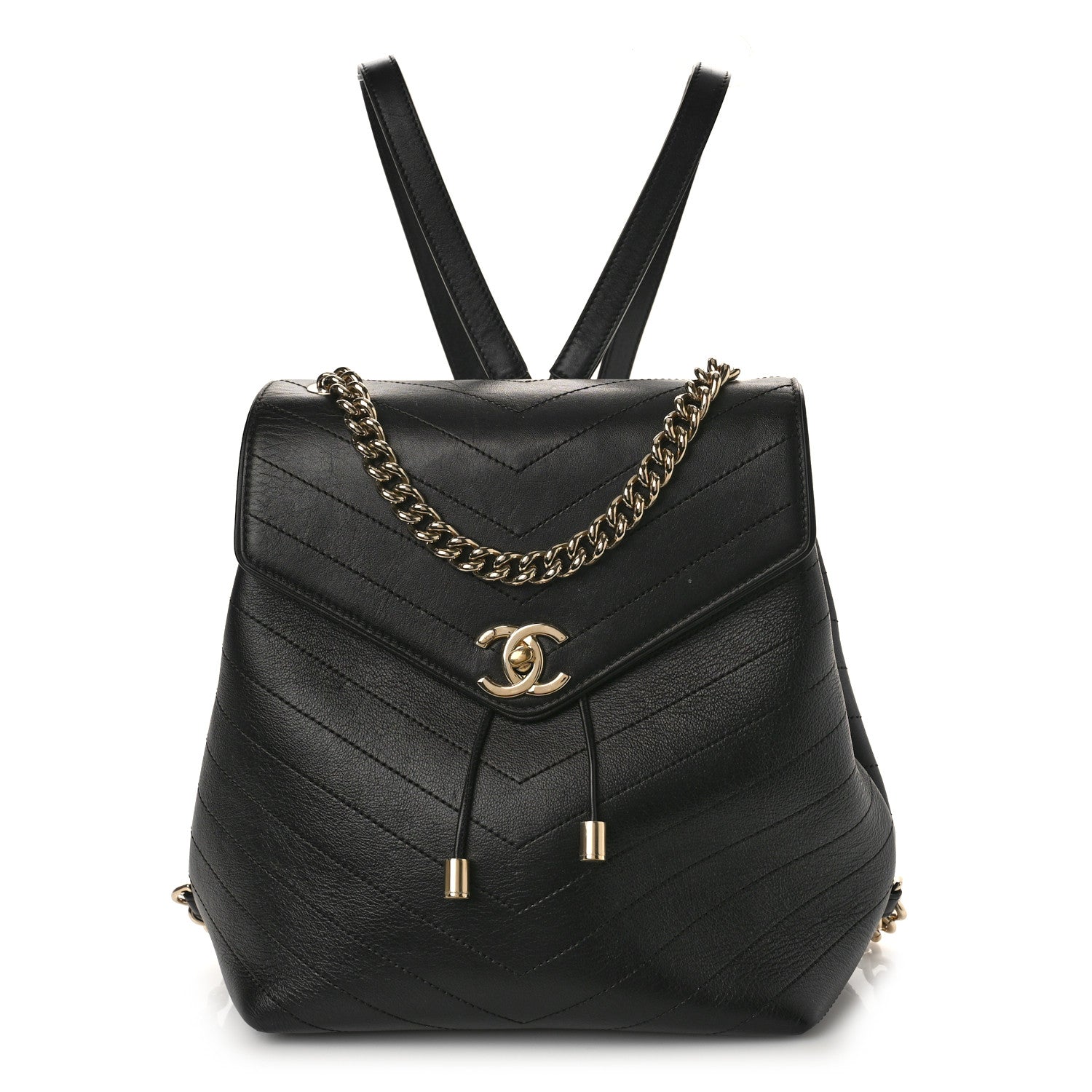 Chanel Grained Calfskin Chevron Stitched Backpack Black 1 of 9