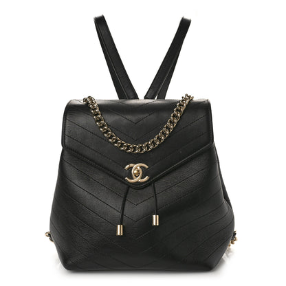 Chanel Grained Calfskin Chevron Stitched Backpack Black 1 of 9