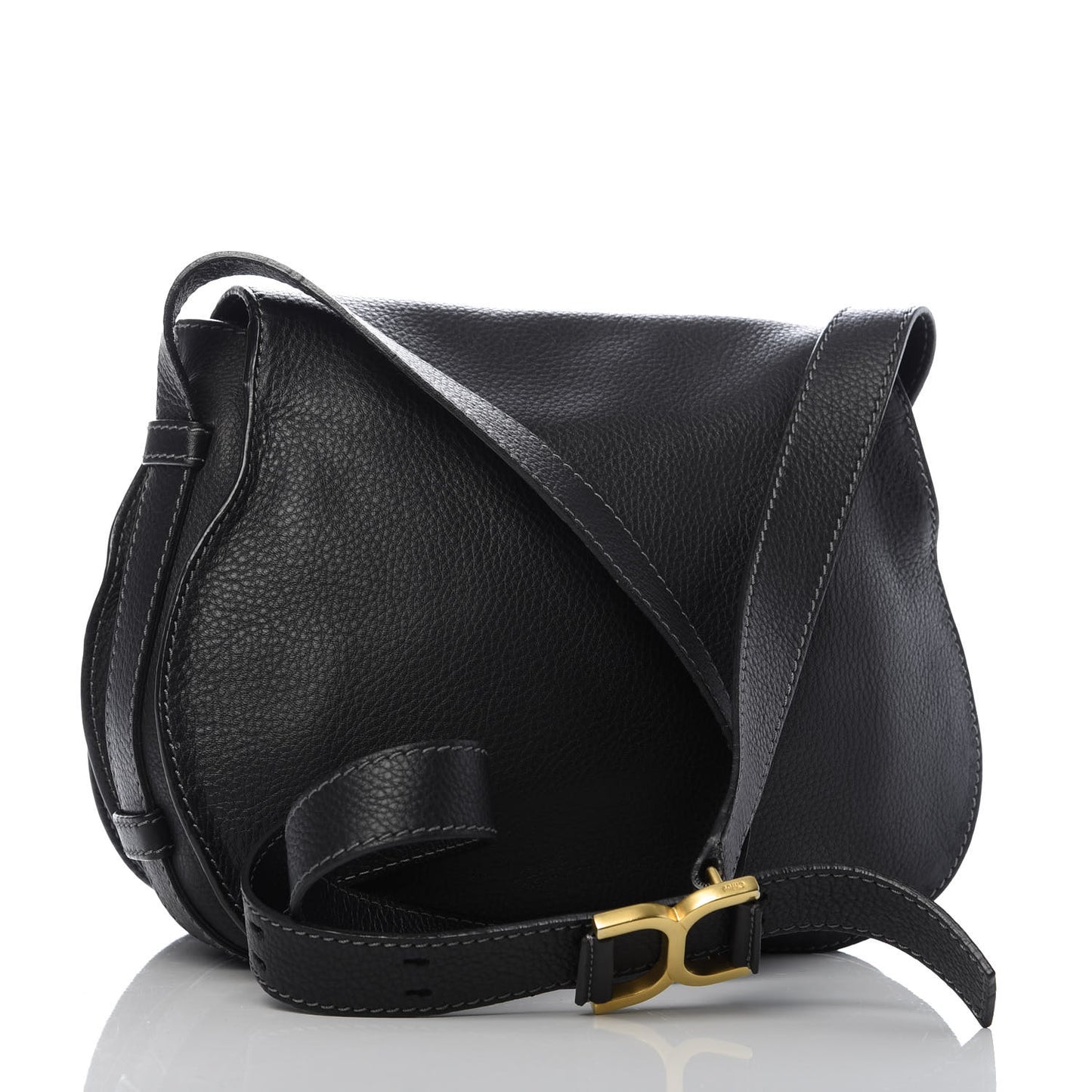 Calfskin Medium Marcie Round Crossbody Bag Black