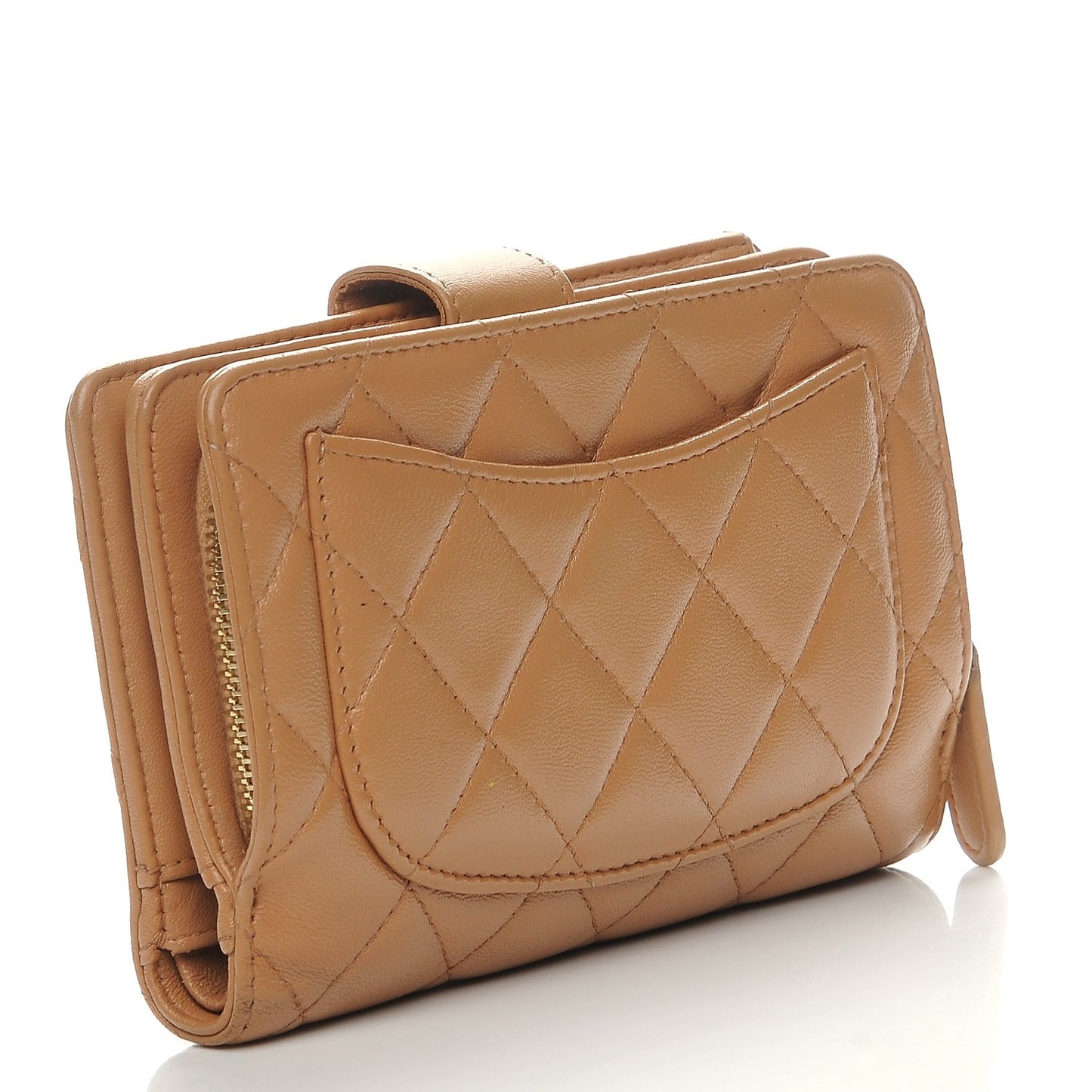 Lambskin Quilted Zipped Pocket Wallet Beige
