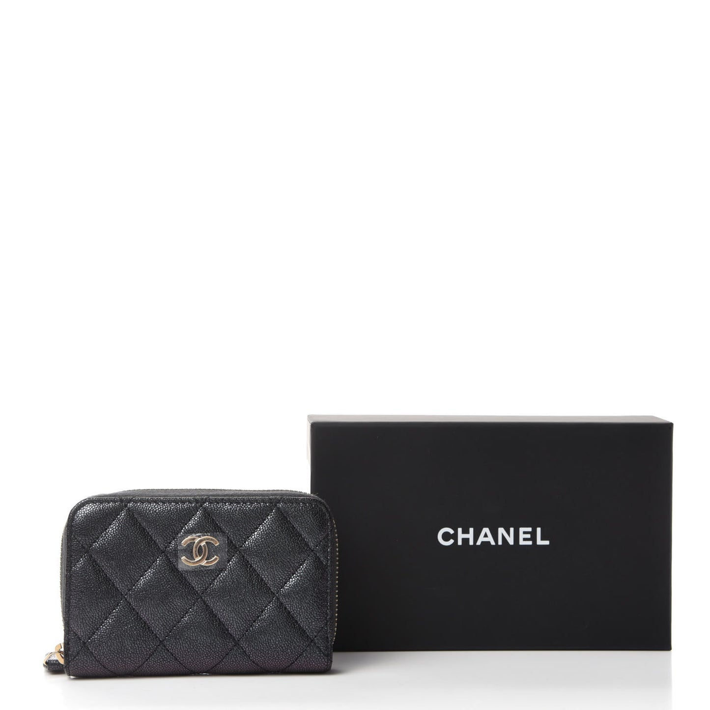 Iridescent Caviar Quilted Zip Coin Purse Black