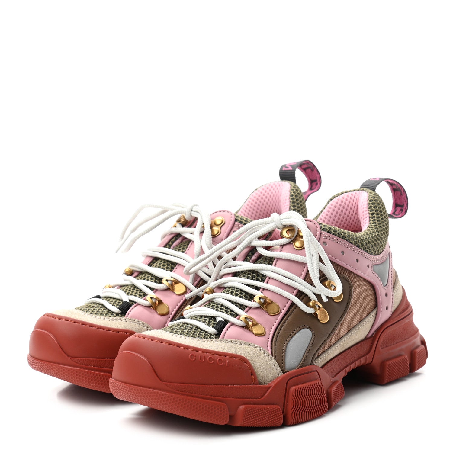 Gucci X SEGA Mesh Canvas Calfskin Womens Flashtrek Sneakers 36.5 Military Oatmeal Carmine Rose Ardesia 3 of 7