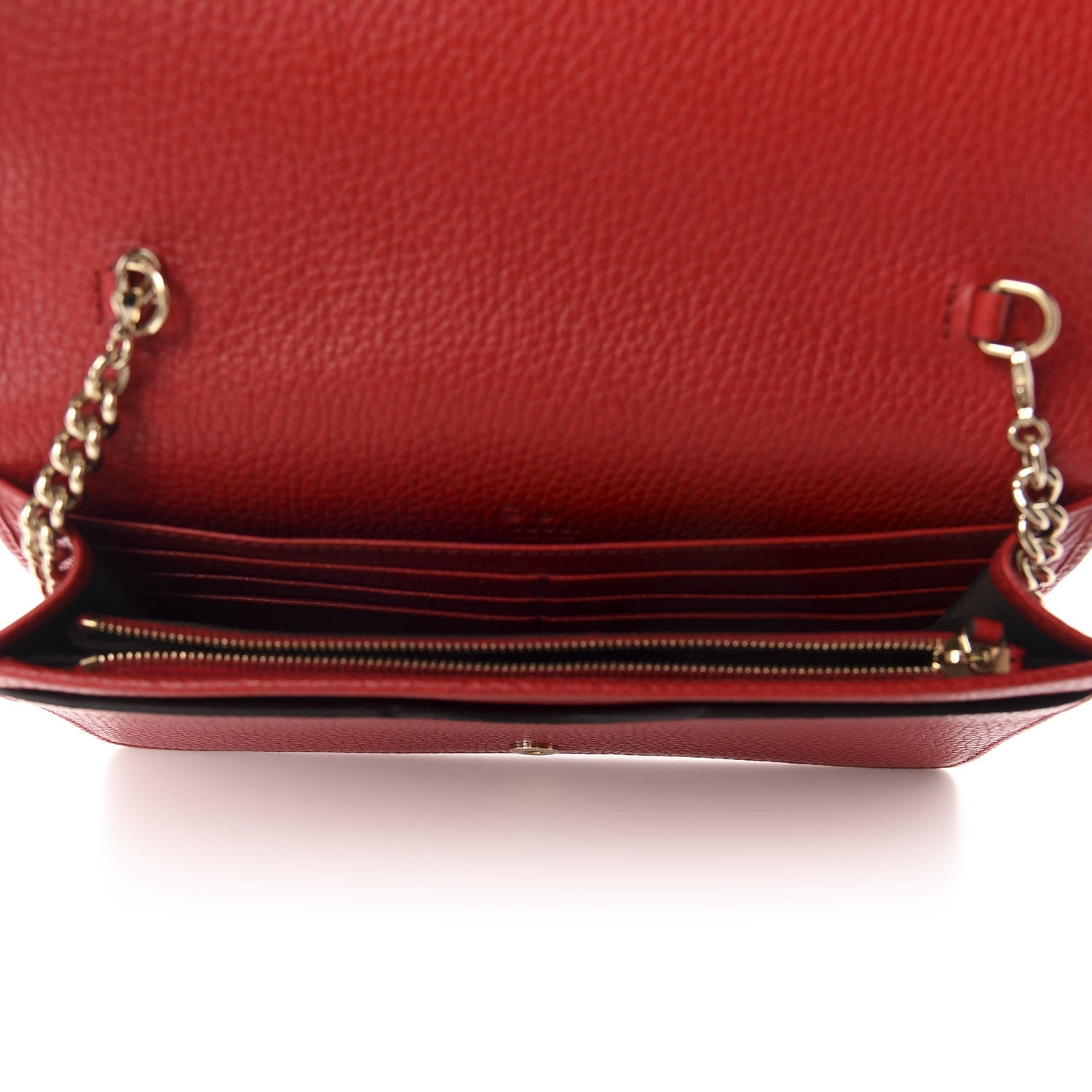 Gucci Pebbled Calfskin Soho Wallet on Chain Hibiscus Red 5 of 9