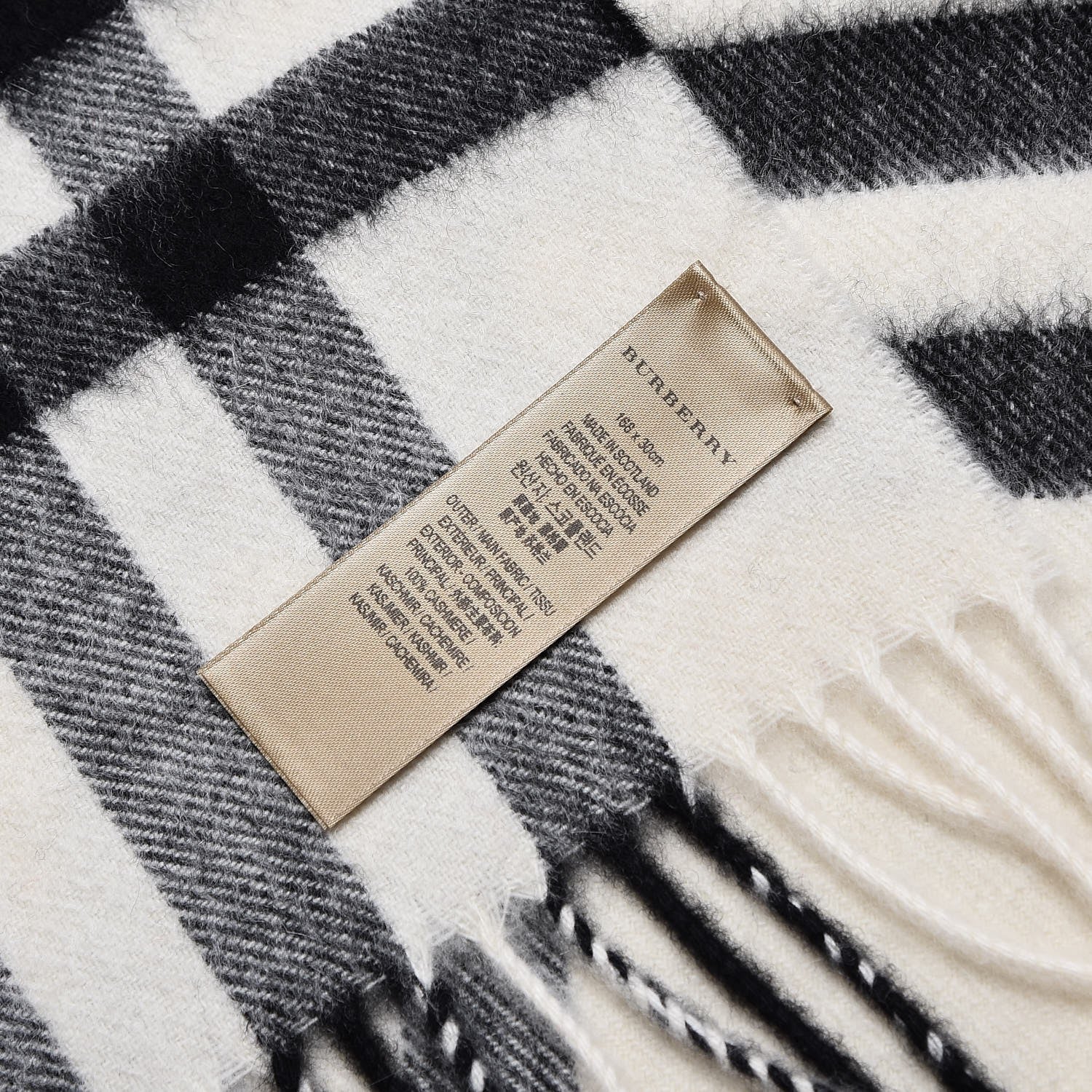 Burberry Cashmere Giant Check Fringe Scarf Stone 5 of 6