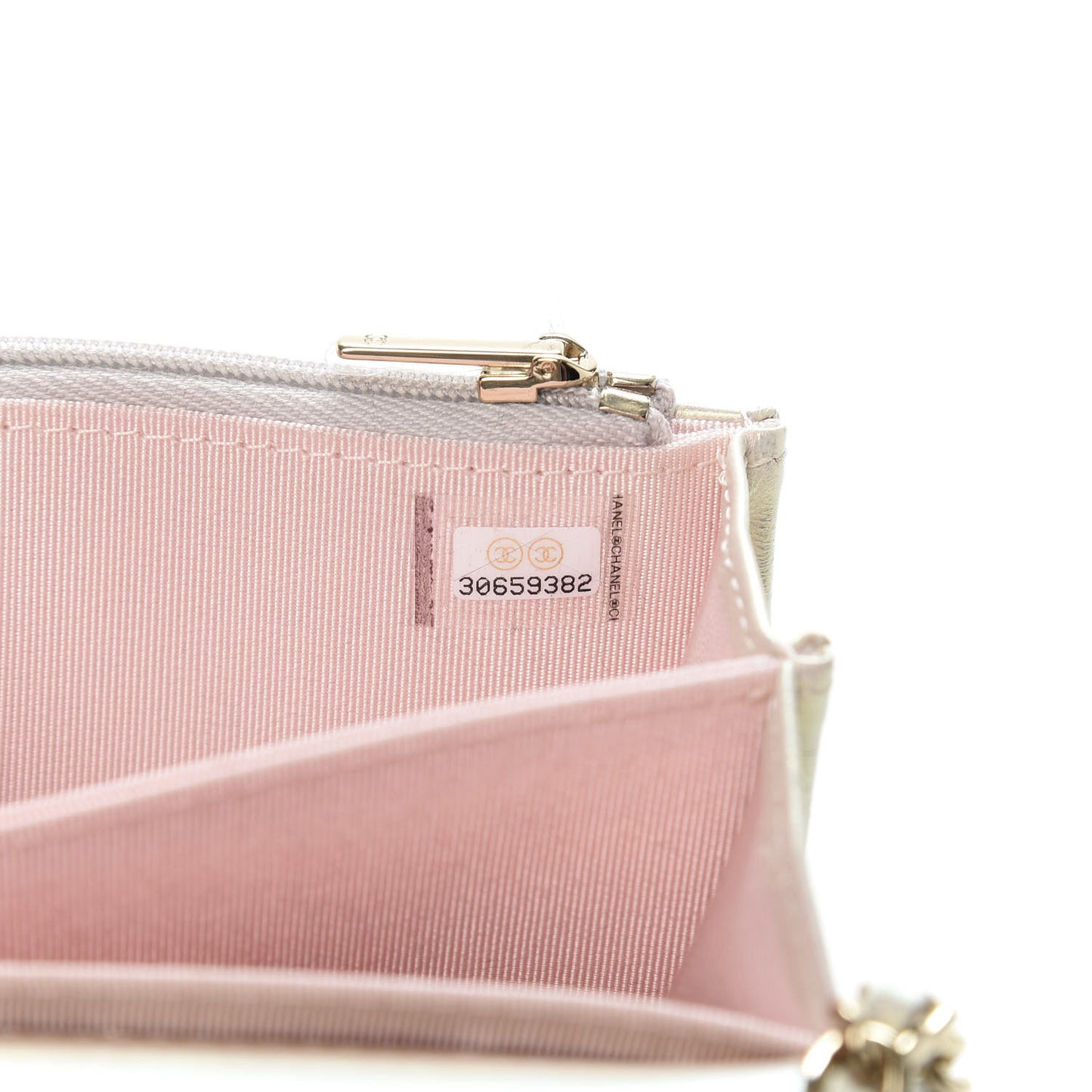 Iridescent Lambskin Quilted Mini Wallet On Chain WOC Ivory