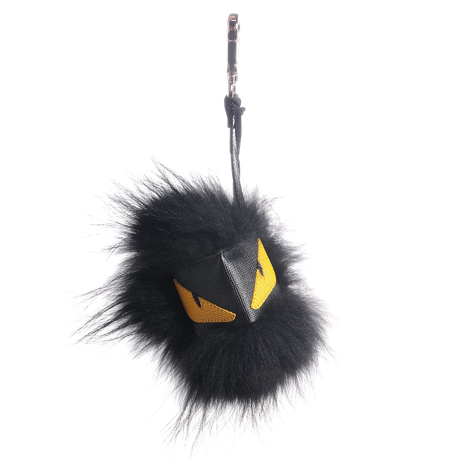 Fendi Vitello Elite Fox Fur Fusto Monster Bag Bug Charm Black Yellow 1 of 7
