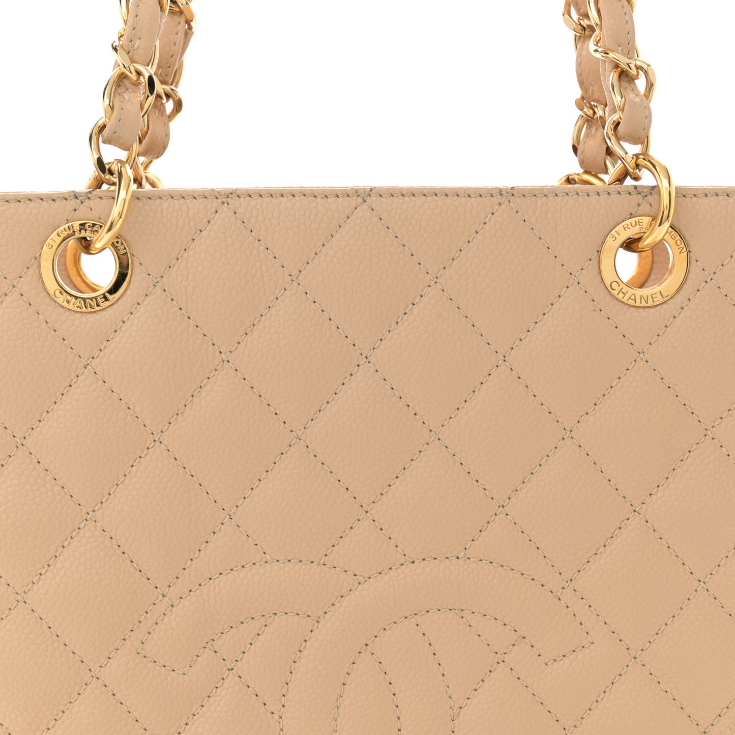 Caviar Quilted Petit Shopping Tote PST Beige Clair