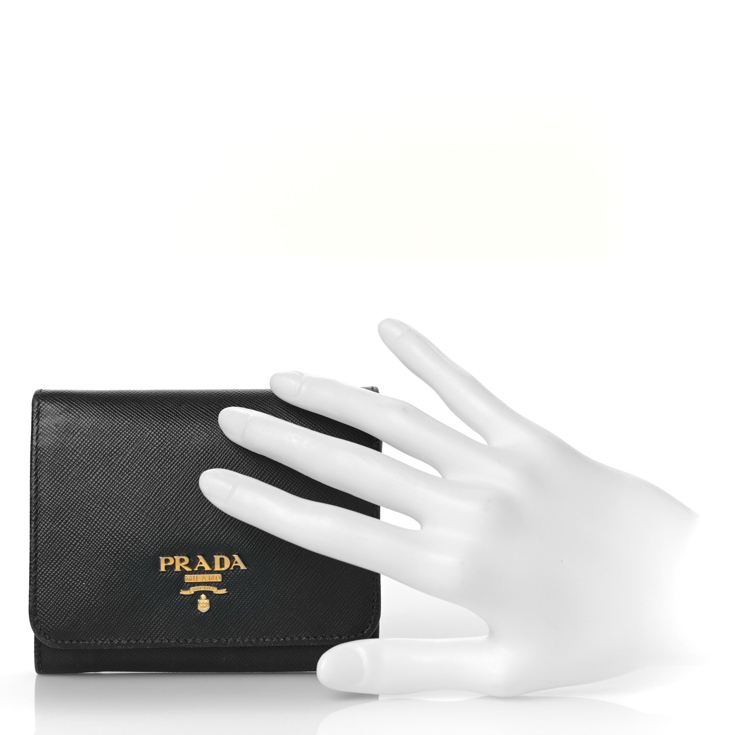 Prada Saffiano Metal Tri-Fold Wallet Black 2 of 8