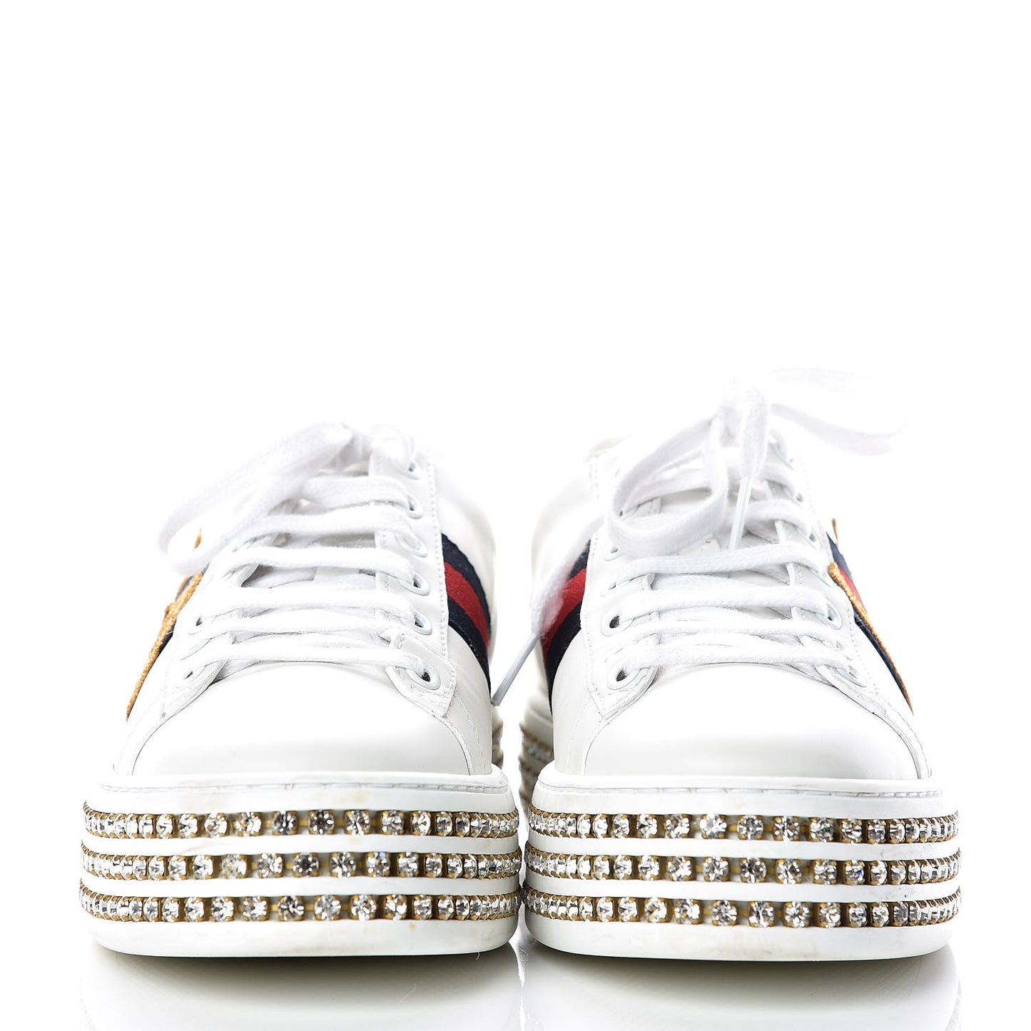 Calfskin Crystal Web LOVED Embroidered Womens Ace Platform Sneakers 37 White Red Flame Notte