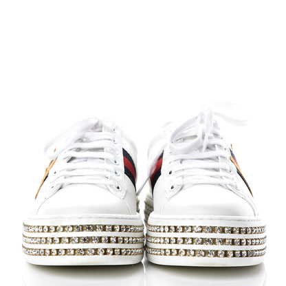Gucci Calfskin Crystal Web LOVED Embroidered Womens Ace Platform Sneakers 37 White Red Flame Notte 2 of 12