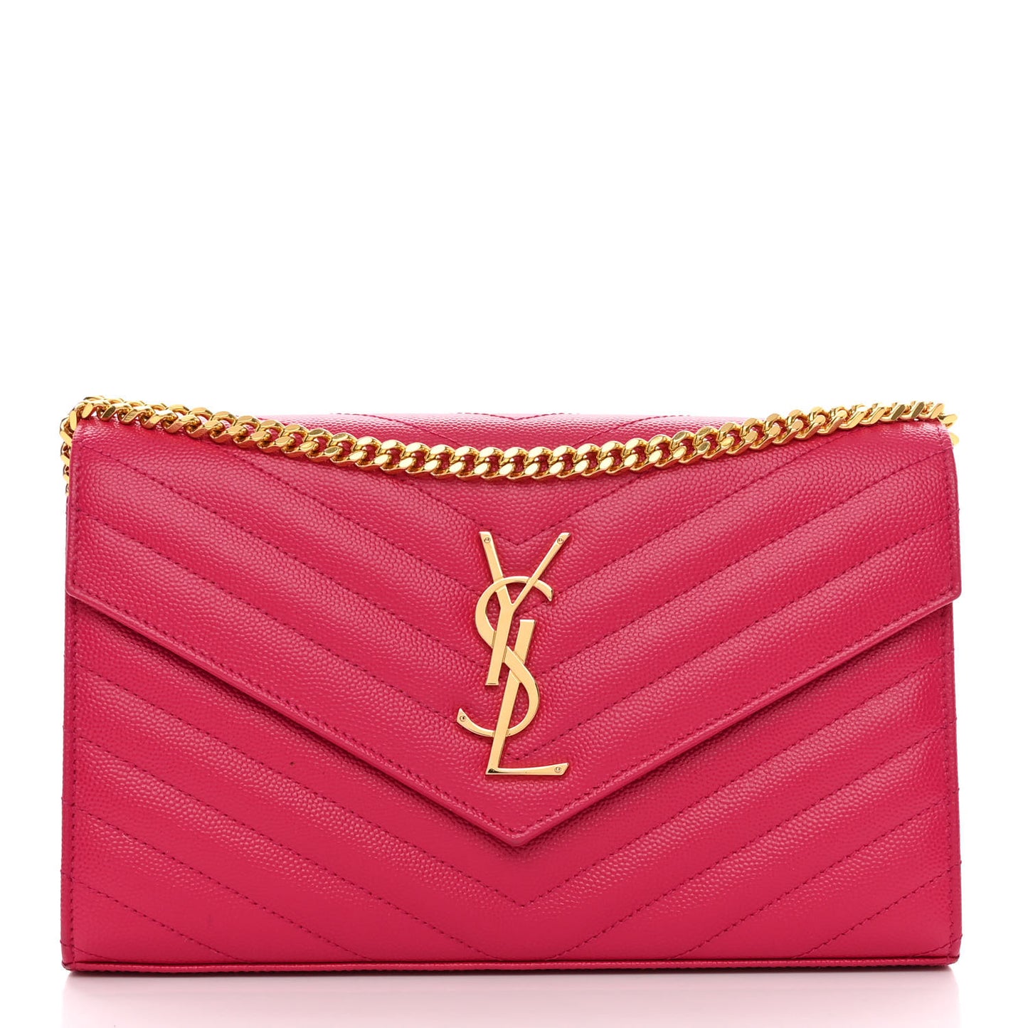 Grain De Poudre Matelasse Chevron Monogram Chain Wallet Lipstick Fuchsia
