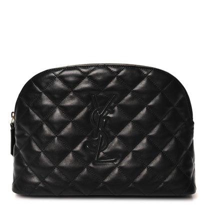 Saint Laurent Calfskin Quilted Embroidered Cassandre Large Cosmetic Pouch Black 1 of 7