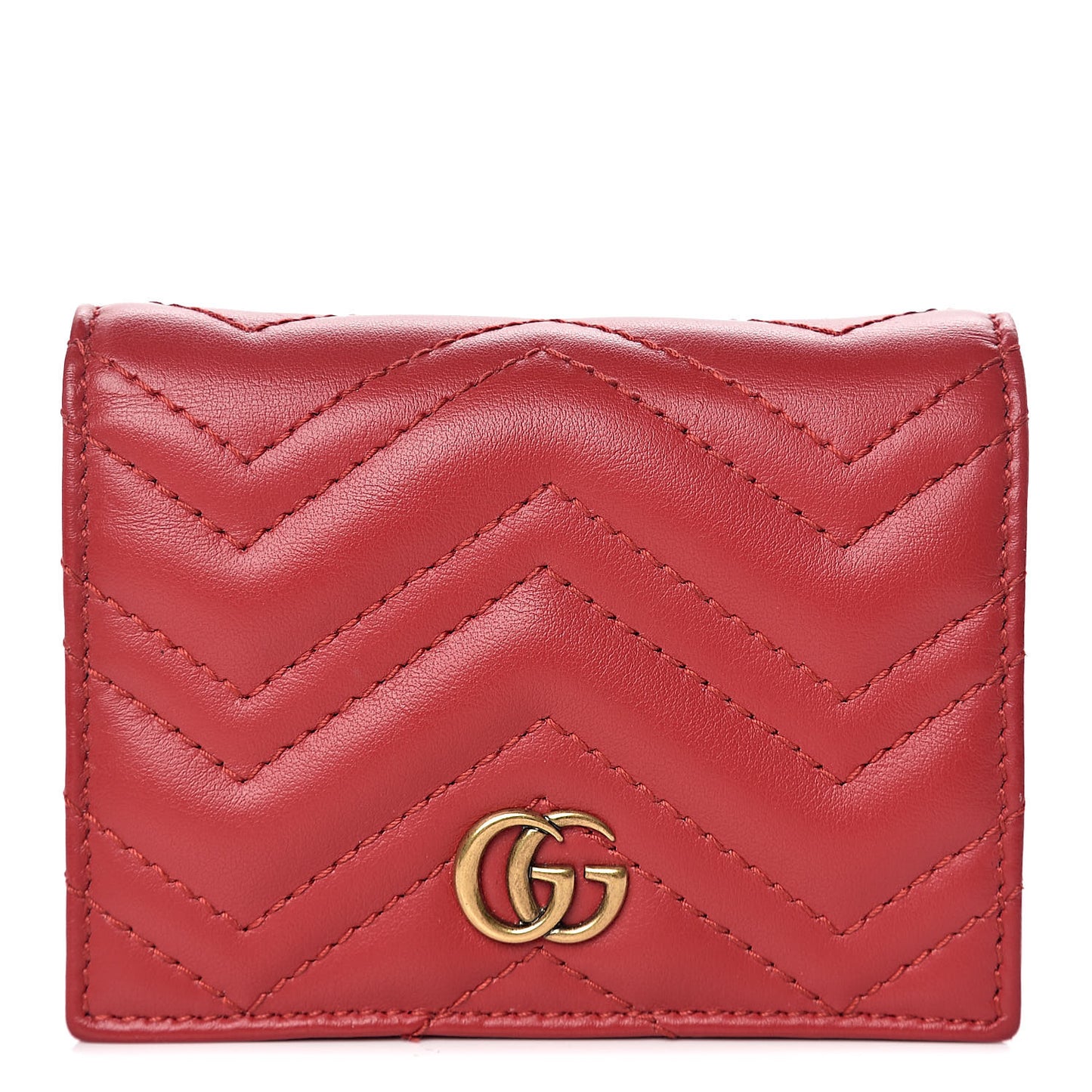 Calfskin Matelasse GG Marmont Card Case Wallet Hibiscus Red