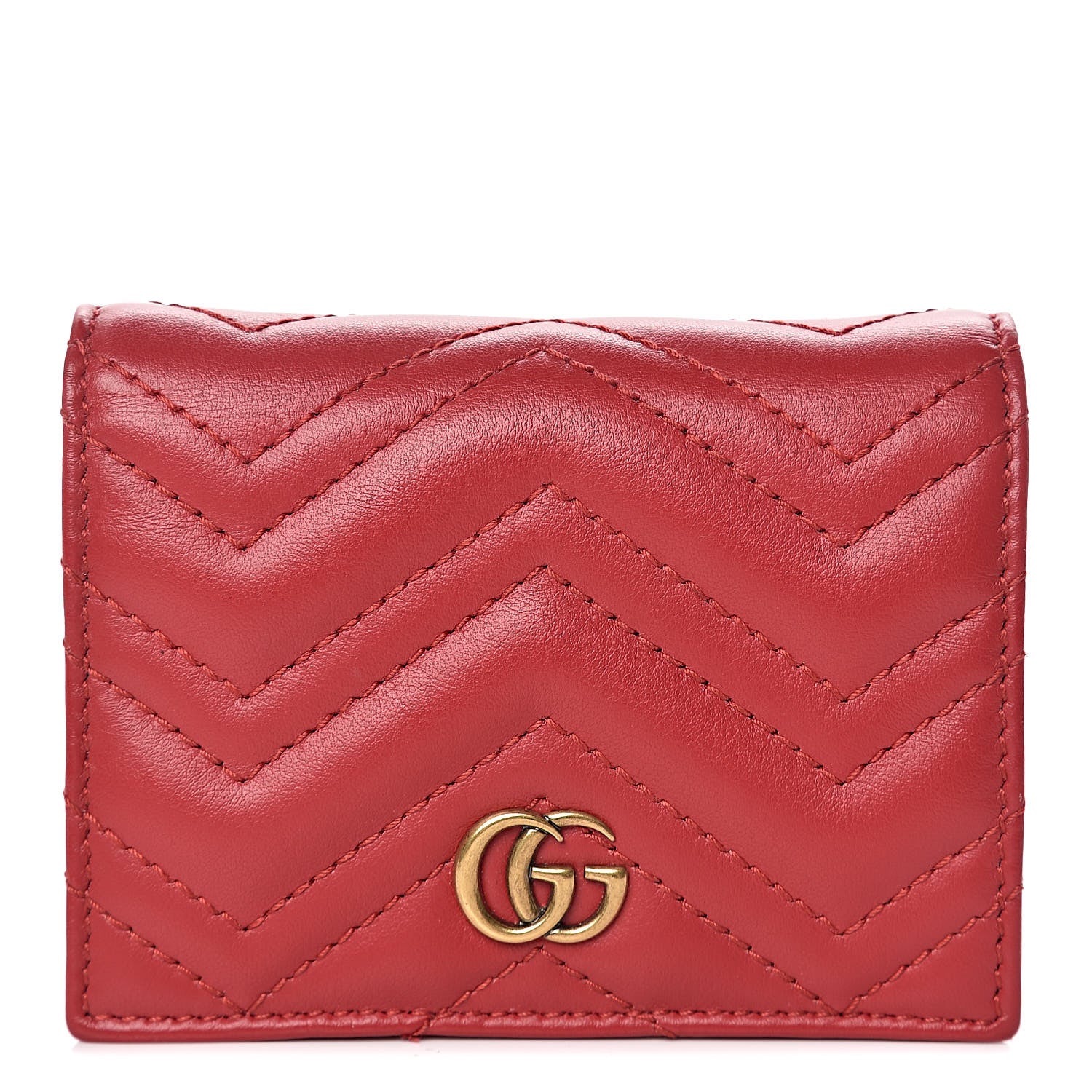 Gucci Calfskin Matelasse GG Marmont Card Case Wallet Hibiscus Red 1 of 8