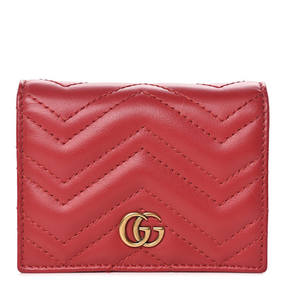 Gucci Calfskin Matelasse GG Marmont Card Case Wallet Hibiscus Red 1 of 8