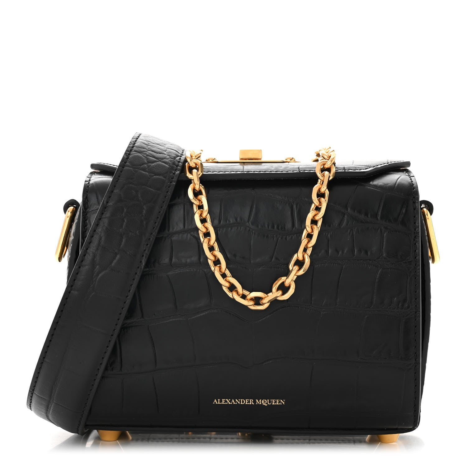 Alexander McQueen Calfskin Crocodile Embossed Box Shoulder Bag 19 Black 1 of 10