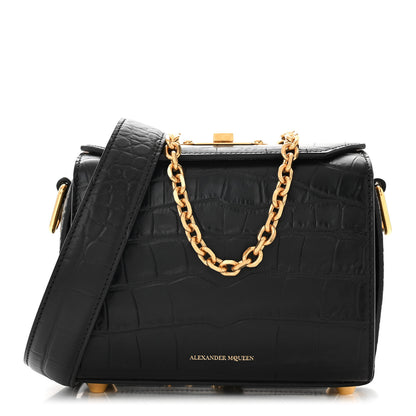 Alexander McQueen Calfskin Crocodile Embossed Box Shoulder Bag 19 Black 1 of 10