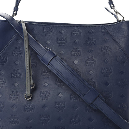 MCM Calfskin Ottomar Monogram Medium Klara Hobo Navy Blue 8 of 13