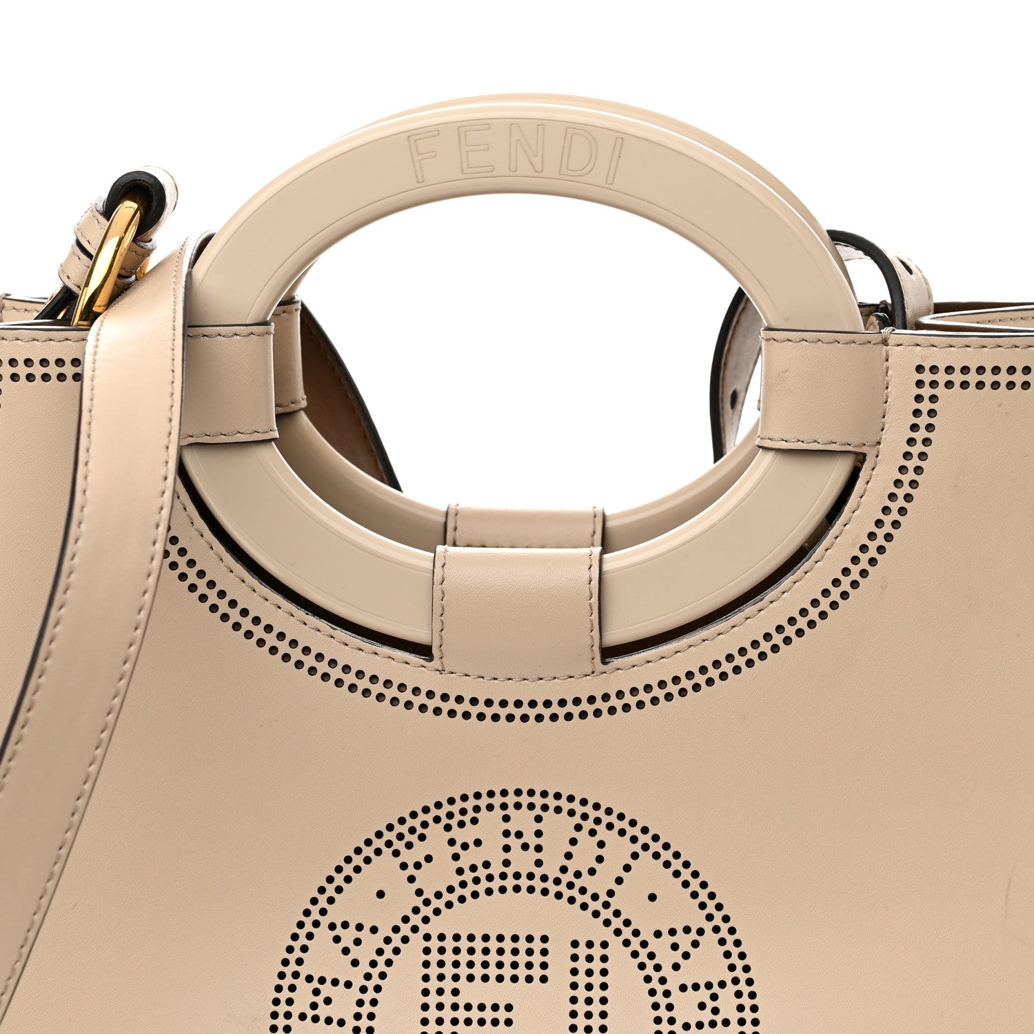 Fendi Vitello Liberty Plexiglass Stamp Patch Perforated Small Runaway Shopper Tote Nuvola 9 of 14