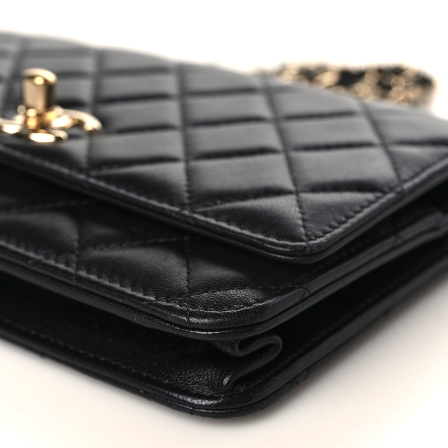 Lambskin Quilted Trendy CC Wallet On Chain WOC Black