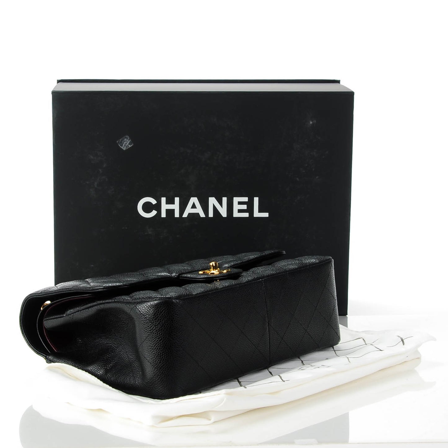 Caviar Quilted Jumbo Double Flap Black