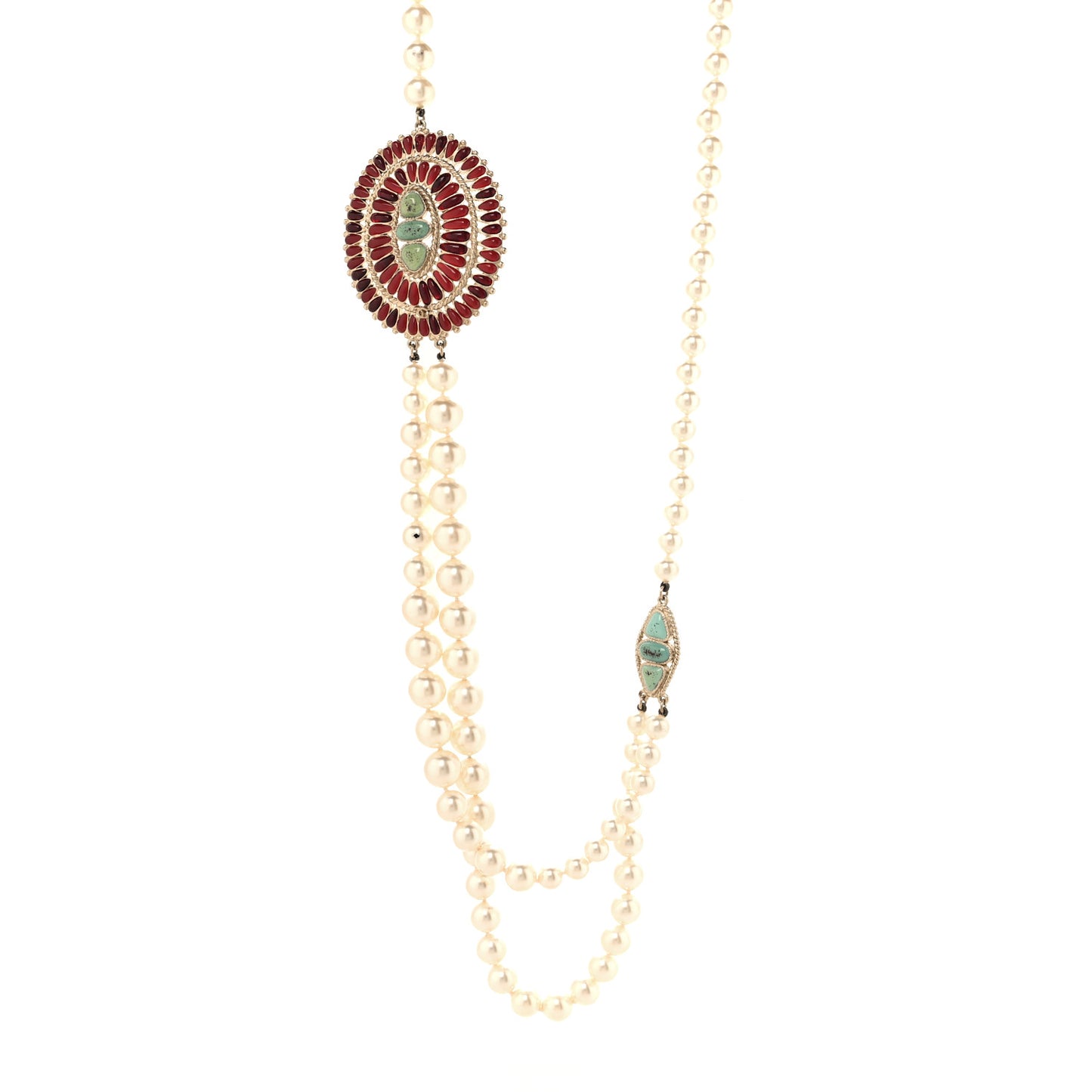 Graduated Pearl Enamel Gripoix Necklace Turquoise Burgundy