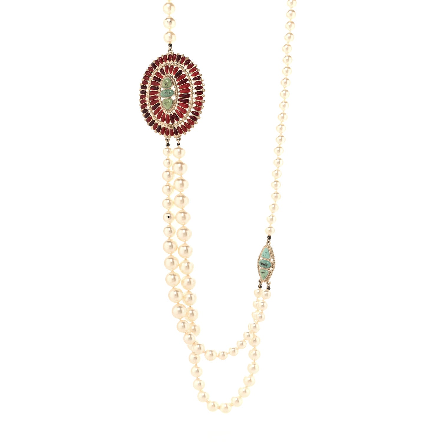 Chanel Graduated Pearl Enamel Gripoix Necklace Turquoise Burgundy 1 of 7