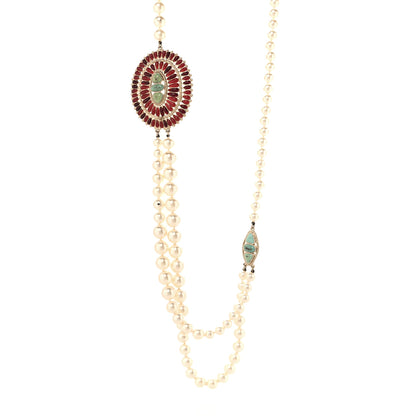 Chanel Graduated Pearl Enamel Gripoix Necklace Turquoise Burgundy 1 of 7