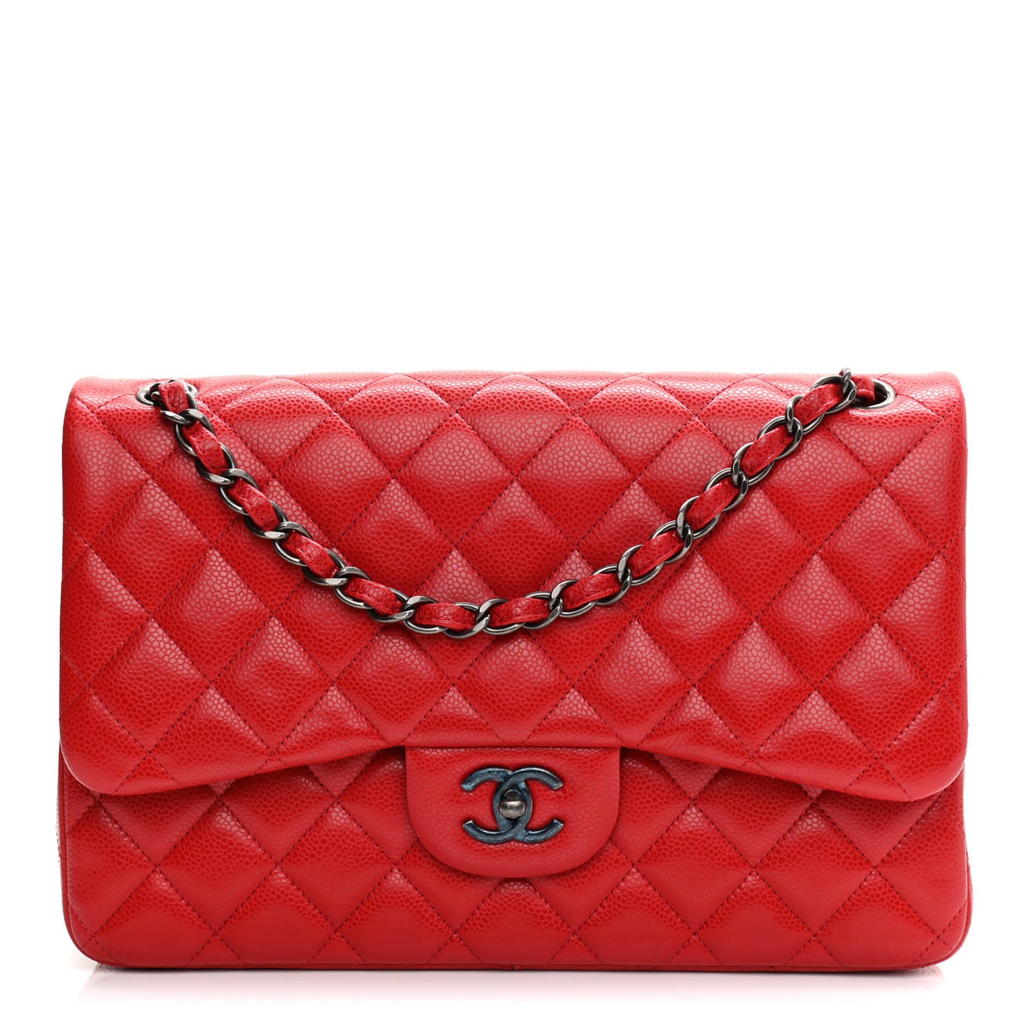 Caviar Quilted Jumbo Double Flap Red