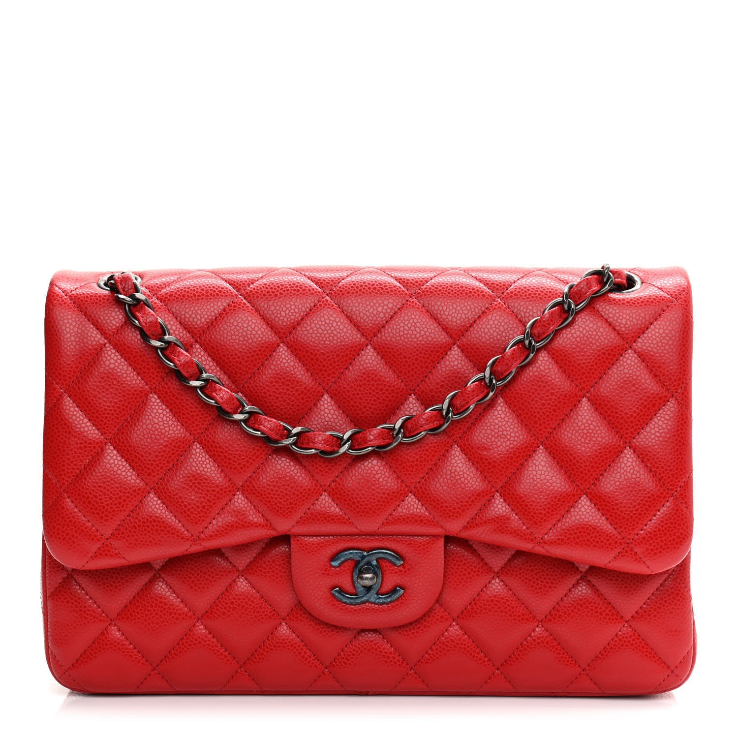Chanel Caviar Quilted Jumbo Double Flap Red 1 of 16