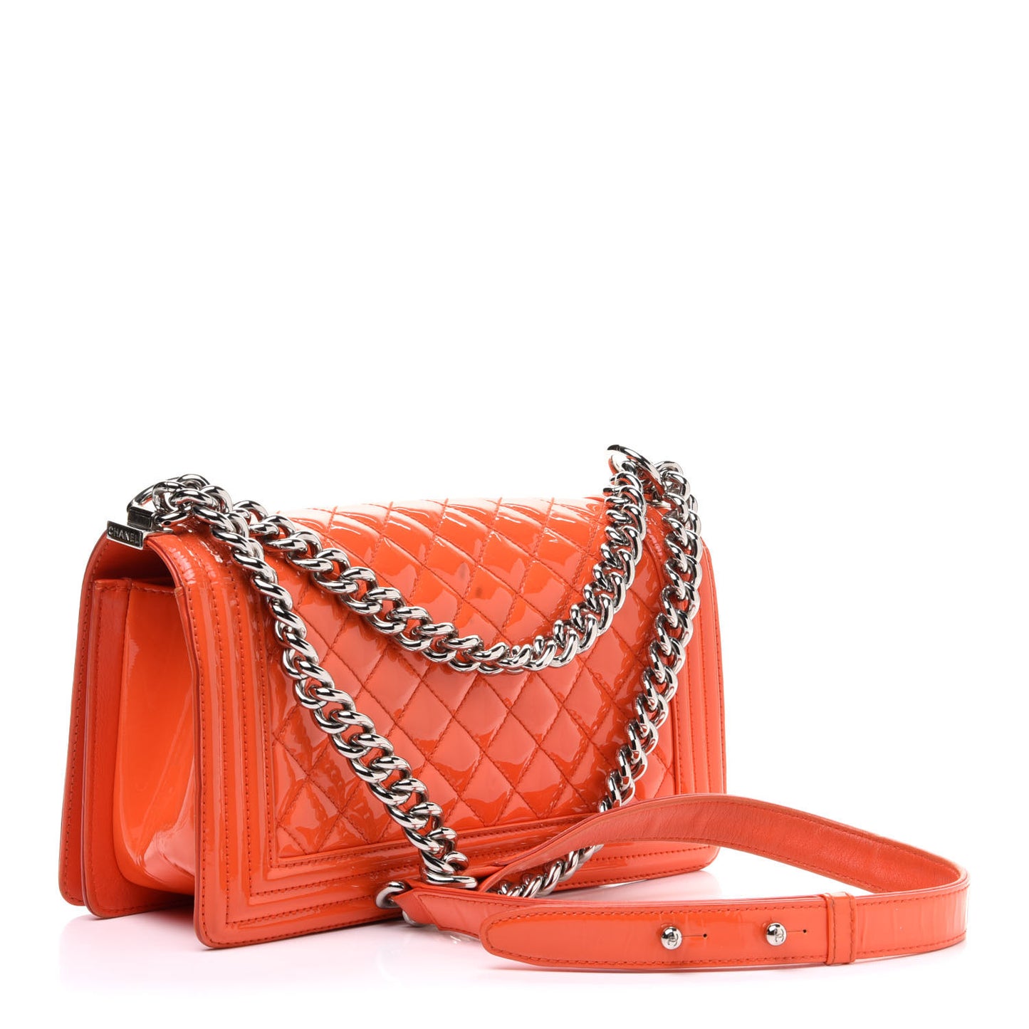 Patent Calfskin Quilted Medium Plexiglass Boy Flap Orange