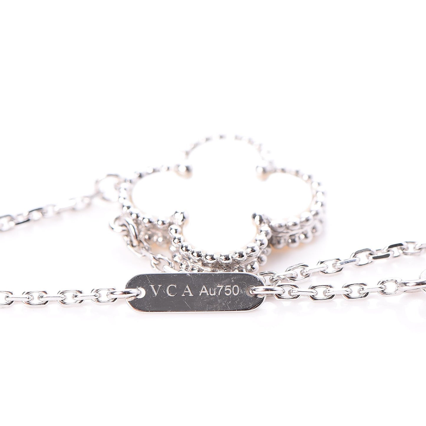 18K White Gold Mother of Pearl Vintage Alhambra Pendant Necklace